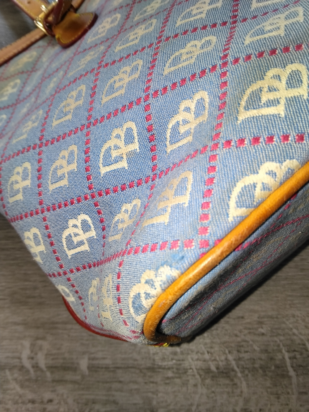 Dooney & Bourke Light Blue Logo Tote with Tan Leather Trim - Picture 9 of 15